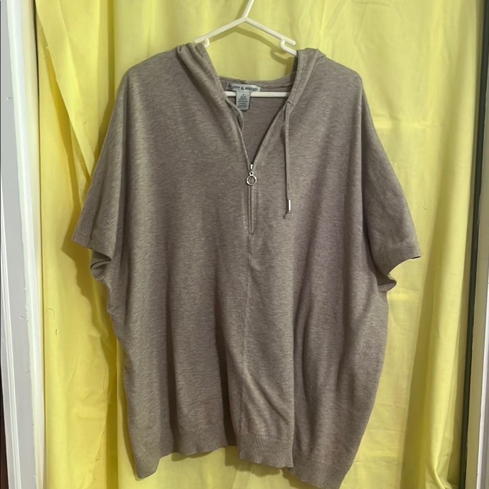 Tan Zip Up Sweater with Relaxed Fit and Soft Knit